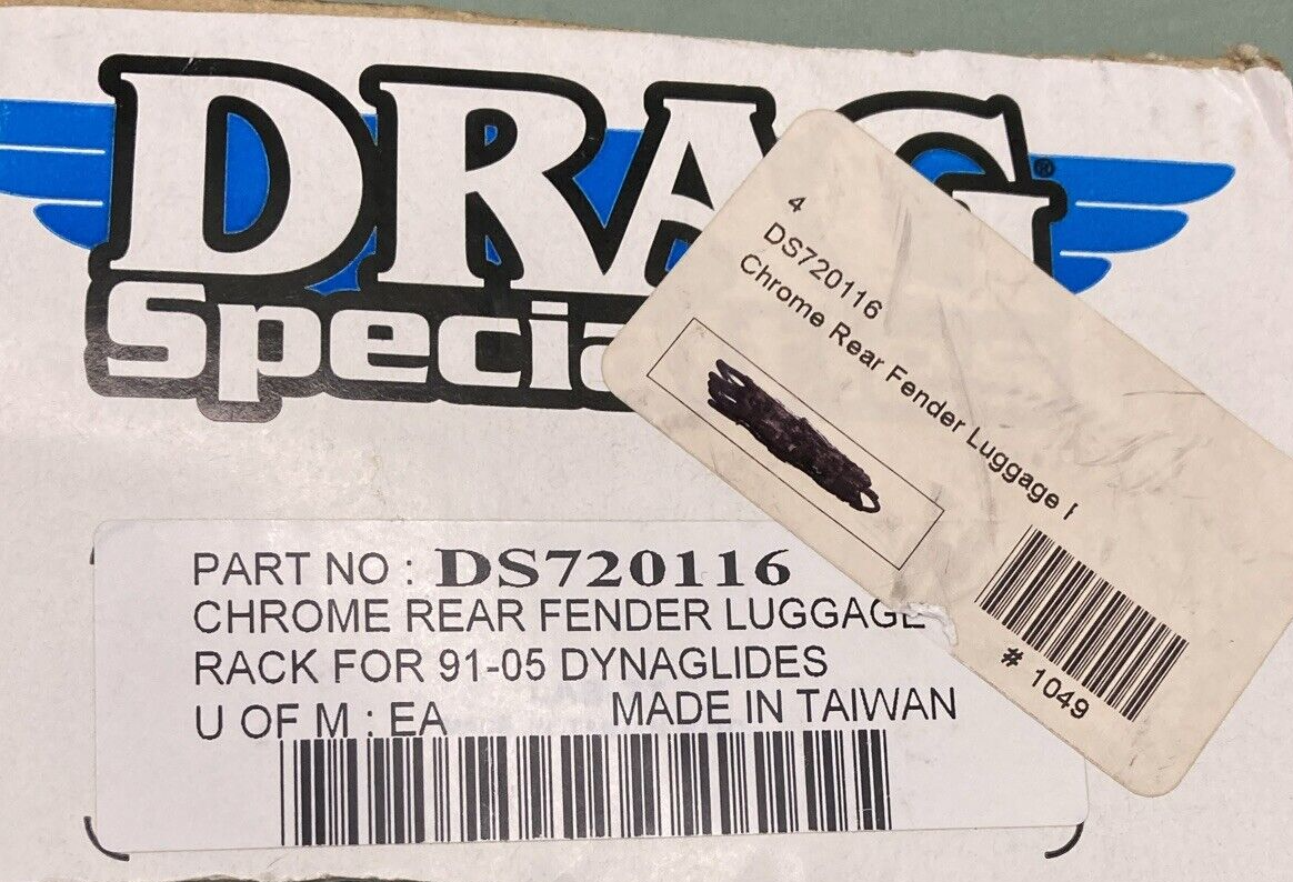 NEW GENUINE DRAG SPECIALTIES DS720116 CHROME REAR FENDER LUGGAGE RACK, DYNAGLIDE
