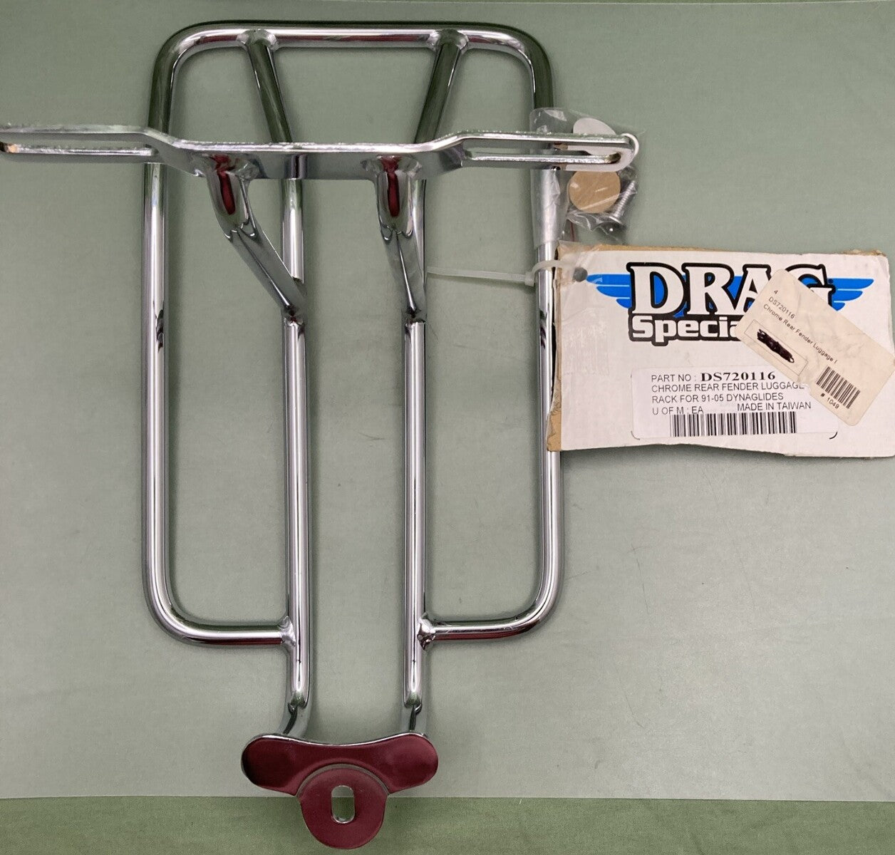 NEW GENUINE DRAG SPECIALTIES DS720116 CHROME REAR FENDER LUGGAGE RACK, DYNAGLIDE