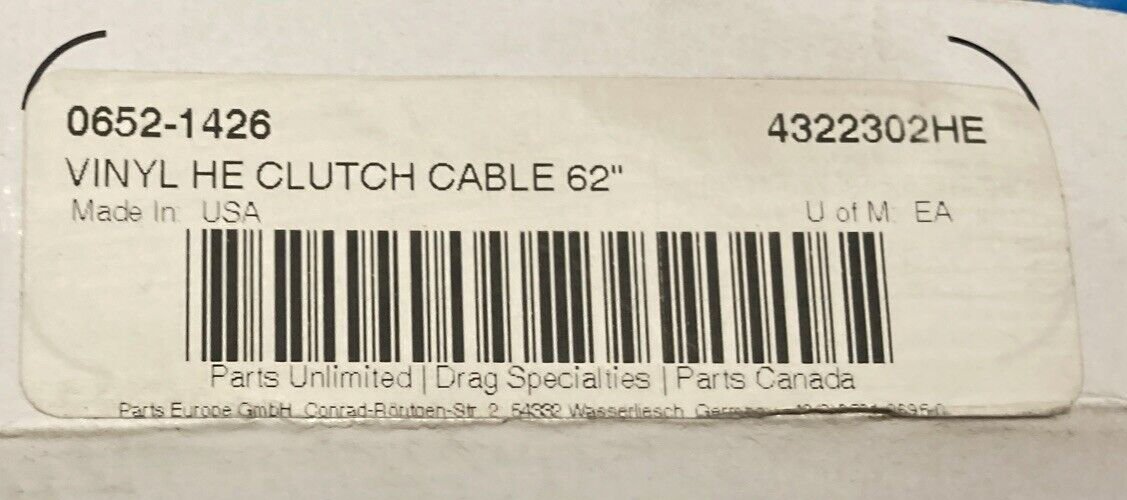 NEW GENUINE DRAG SPECIALTIES 0652-1426 BLACK VINYL HIGH EFFICIENCY CLUTCH CABLE