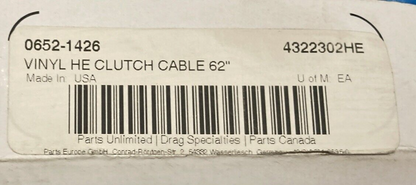 NEW GENUINE DRAG SPECIALTIES 0652-1426 BLACK VINYL HIGH EFFICIENCY CLUTCH CABLE
