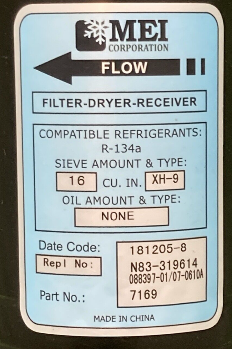 NEW TRUCK AIR PARTS 07-0610A Truck Air A/C Receiver Drier 3"OD 10"L MEI 7169
