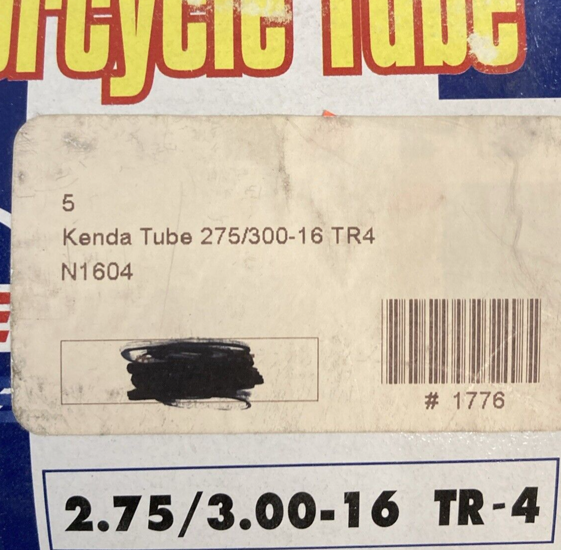 NEW KENDA N-1604 MOTORCYCLE TUBE 2.75/3.00-16 TR-4
