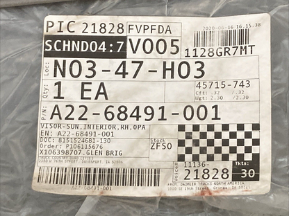 NEW GENUINE FREIGHTLINER A22-68491-001 SUN VISOR OPAL GRAY RIGHT