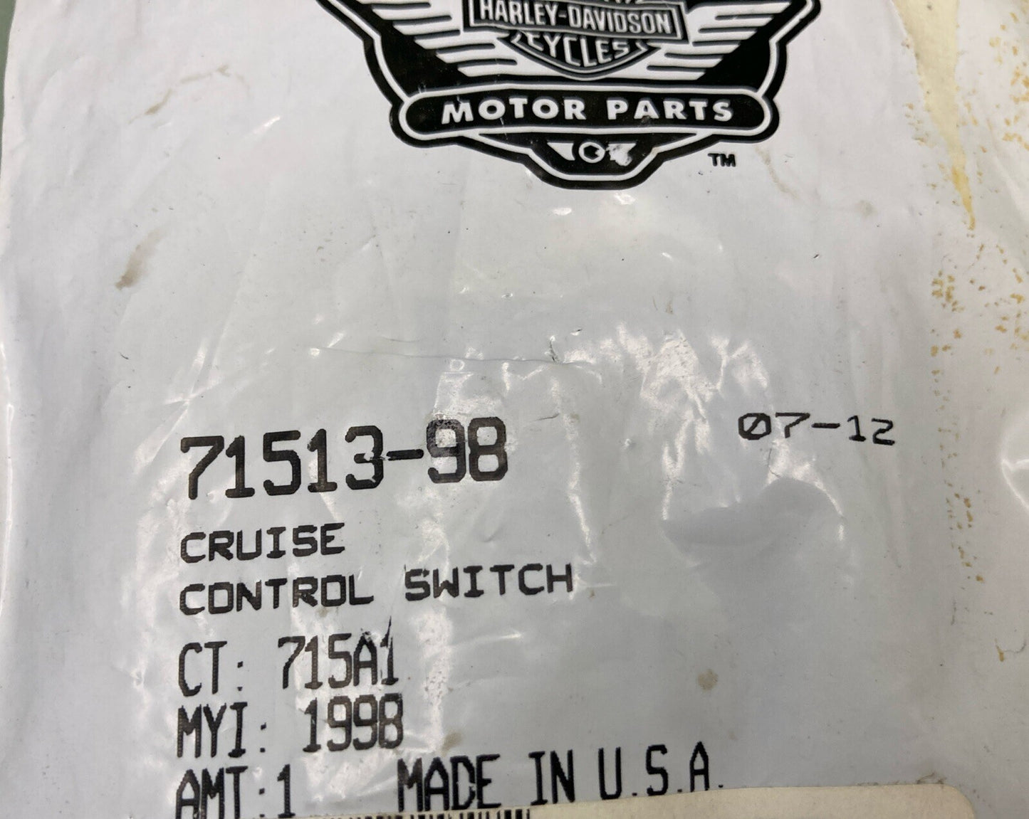 NEW GENUINE HARLEY-DAVIDSON 71513-98 CRUISE CONTROL SWITCH