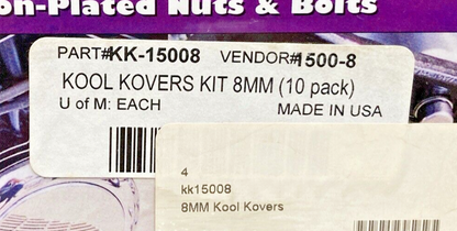 NEW GENUINE KOOL KOVERS KK-15008 8MM CHROME COVER NON-PLATED NUT &BOLT