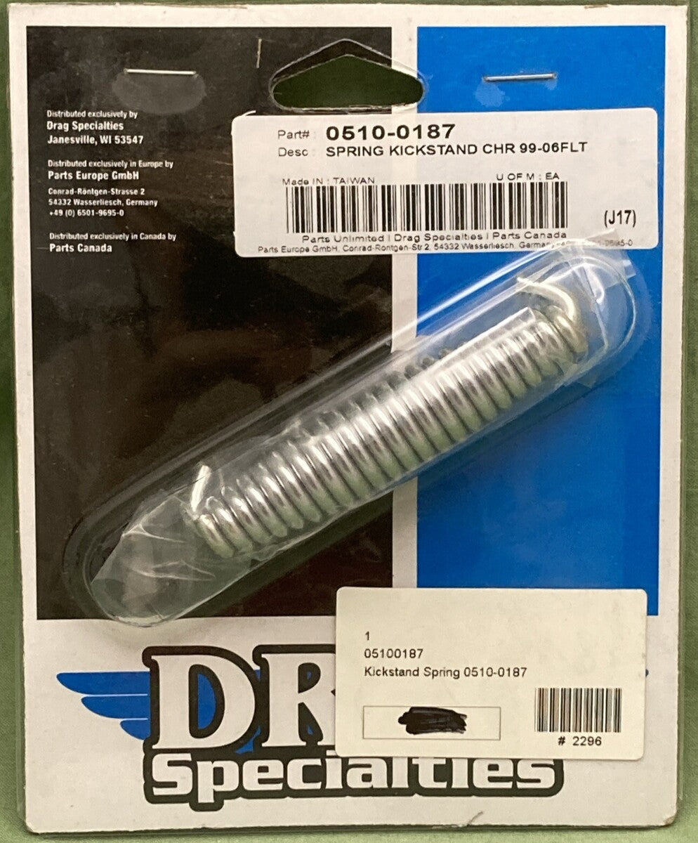 NEW GENUINE DRAG SPECIALTIES 0510-0187 SPRING KICKSTAND CHR 99-06 FLT