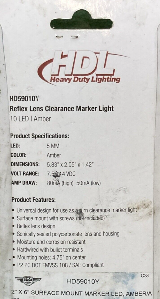 NEW GENUINE HDL HD59010Y Reflex Auxiliary Turn Clearance Marker AMBER W/ WIRING
