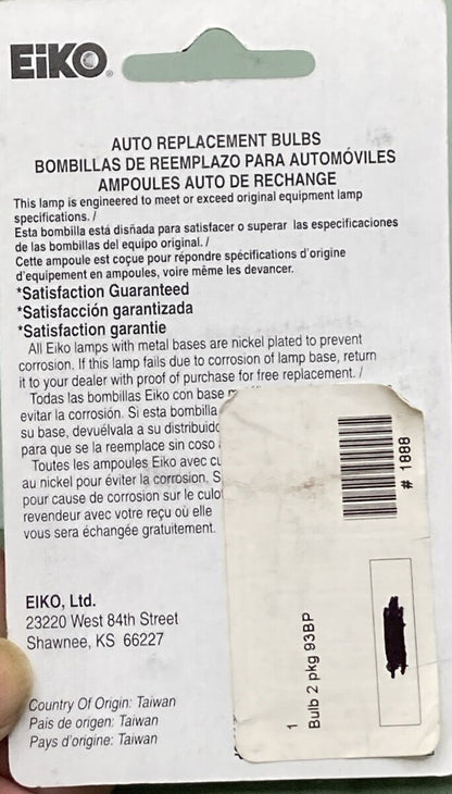 NEW GENUINE EIKO 93-BP HEAVY DUTY AUTO BULBS 12 VOLTS