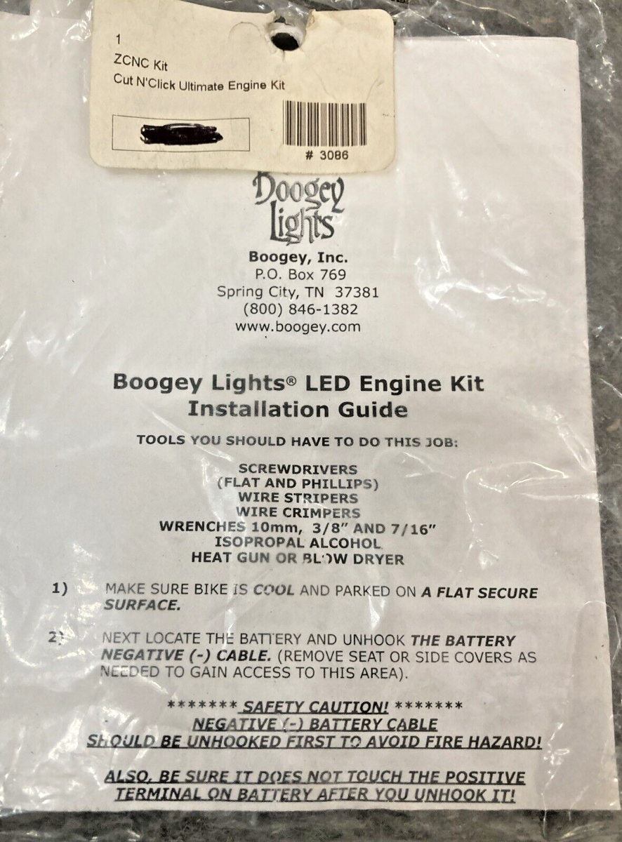 NEW GENUINE BOOGEY LIGHTS ZCNC KIT CUT N' CLICK TRIKE BASIC WIRING KIT