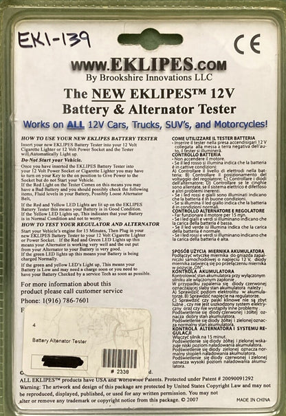 NEW EKLIPES EK1-139 PLUG IN 12 VOLT BATTERY & ALTERNATOR TESTER