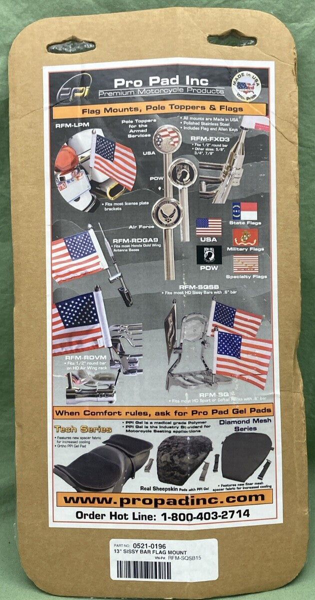 NEW PRO PAD 0521-0196 13" Square Sissy Bar Flag Mount With Flag