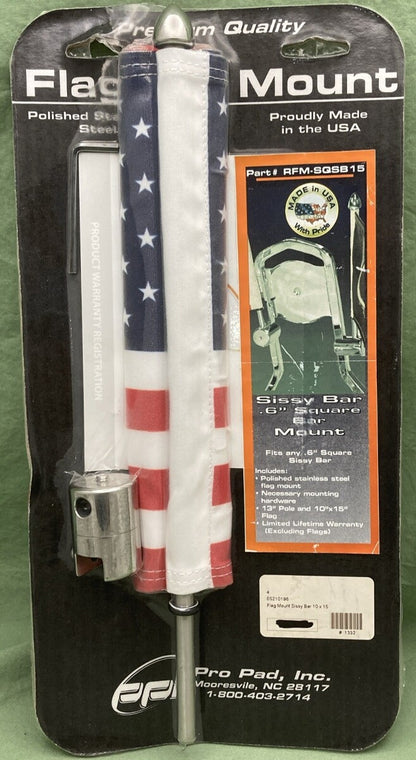 NEW PRO PAD 0521-0196 13" Square Sissy Bar Flag Mount With Flag