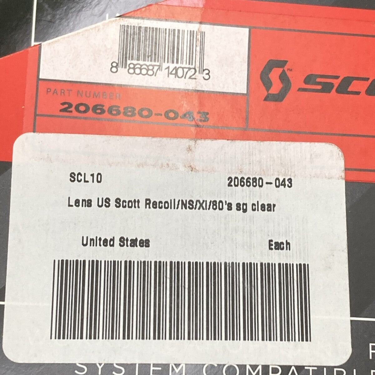 NEW SCOTT 206680-043 Standard Clear Lens RECOIL/NS/XI/80S