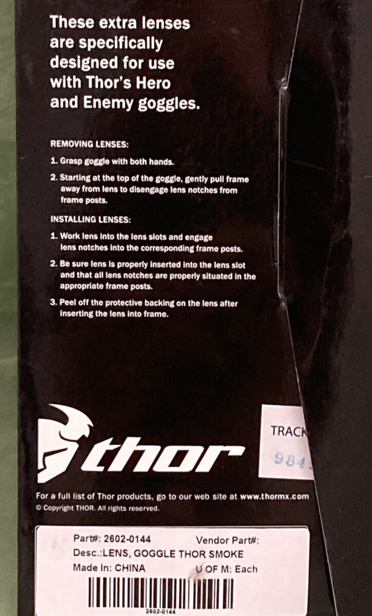 NEW THOR 2602-0144 Replacement Goggle Smoke Lens