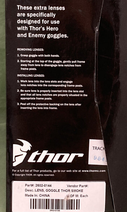 NEW THOR 2602-0144 Replacement Goggle Smoke Lens