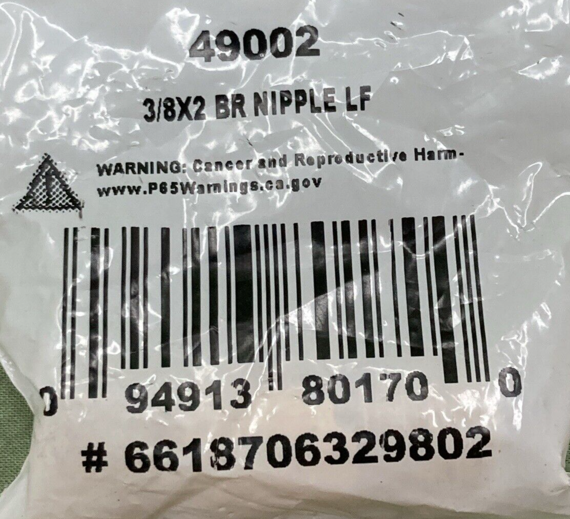 NEW JMF 49002 BRASS NIPPLE 3/8" X 2"