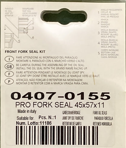 NEW GENUINE PARTS UNLIMITED 0407-0155 Front Fork Seals Set 45x57x11