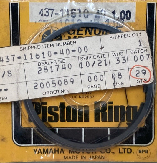 NEW GENUINE YAMAHA 437-11610-40 PISTON RING 1.00