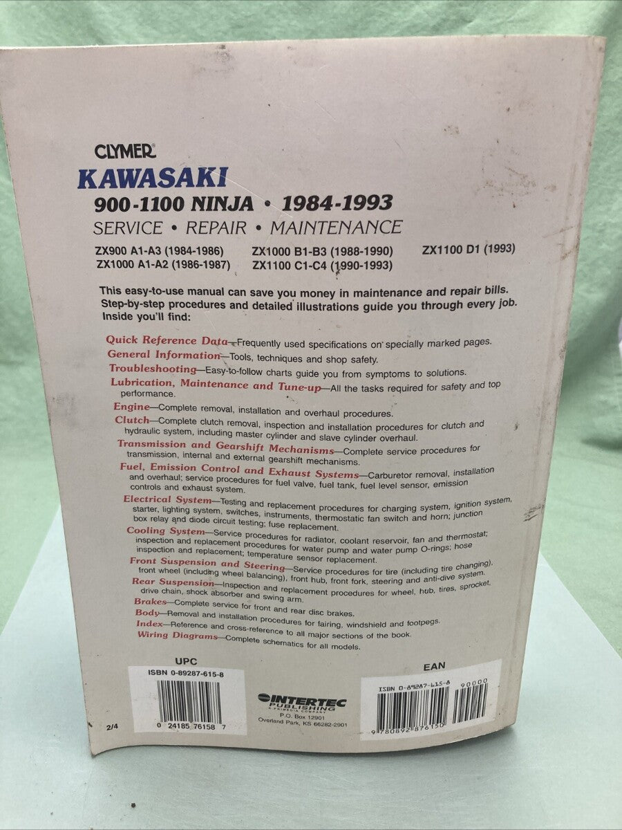 CLYMER M453 900-1100 NINJA 84-93 SERVICE MANUAL KAWASAKI