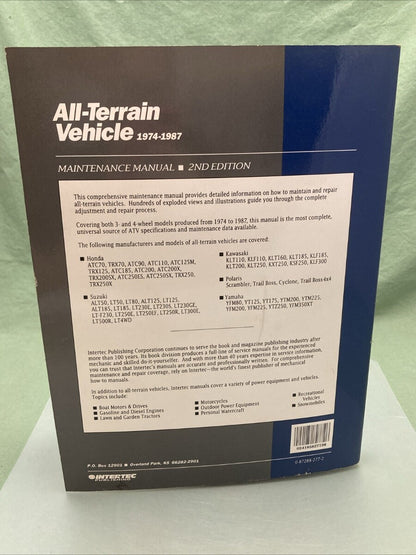 INTERTEC ATV1-2 ALL TERRAIN VEHICLE 74-87 MAINTENANCE MANUAL 2ND EDITION