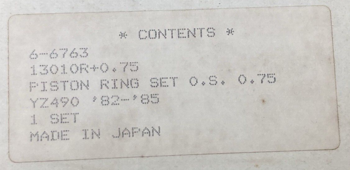 NEW YAMAHA 6-6763 PISTON RING SET 0.75 O/S 87MM YZ490 '82-'85