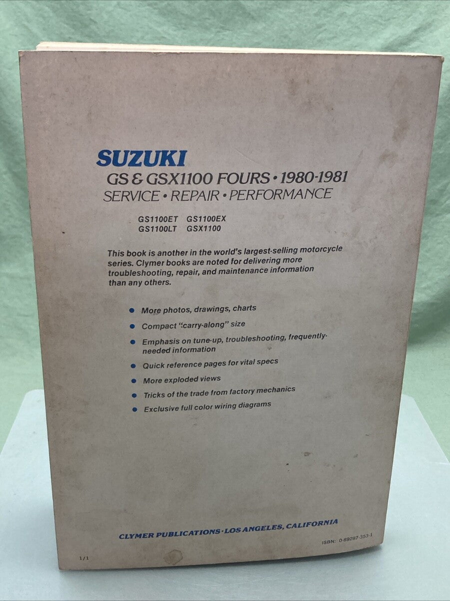 CLYMER M378 GS & GSX11100 FOURS 80-81 SERVICE MANUAL SUZUKI