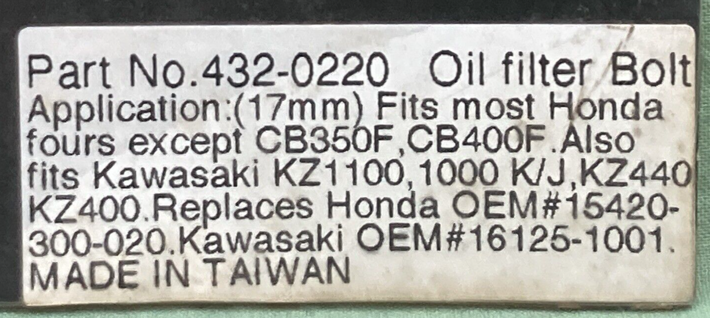 NEW PRO SPORT 432-0220 OIL FILTER BOLT 17MM