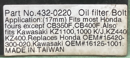NEW PRO SPORT 432-0220 OIL FILTER BOLT 17MM