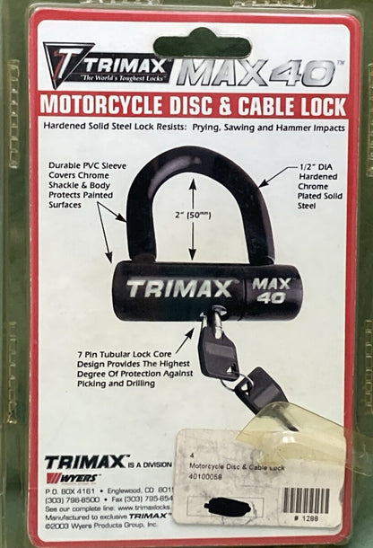 NEW TRIMAX MAX40LY MOTORCYCLE DISC & CABLE LOCK