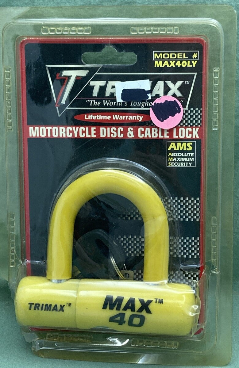 NEW TRIMAX MAX40LY MOTORCYCLE DISC & CABLE LOCK