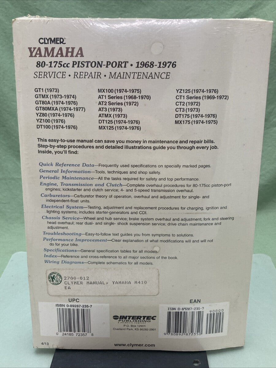 NEW CLYMER M410 80-175CC PISTON-PORT 68-76 SERVICE MANUAL YAMAHA