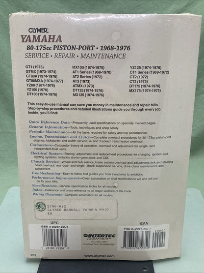 NEW CLYMER M410 80-175CC PISTON-PORT 68-76 SERVICE MANUAL YAMAHA