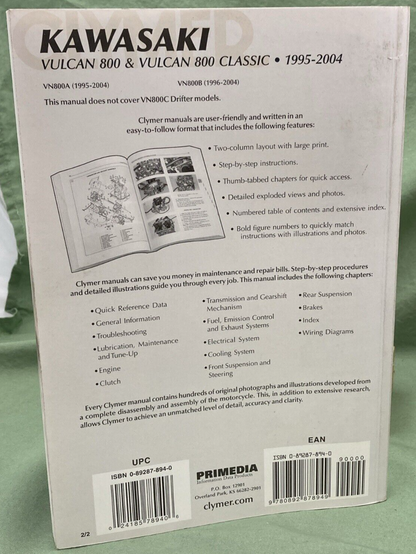 CLYMER M354-2 KAWASAKI VULCAN 800 & 800 CLASSIC SERVICE MANUAL 1995-2004