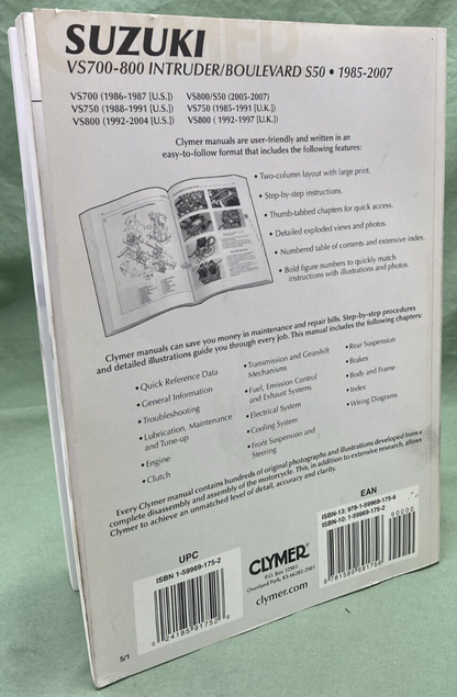 CLYMER M481-5 SUZUKI VS700-800 INTRUDER/BOULEVARD S50 SERVICE MANUAL 1985-2007