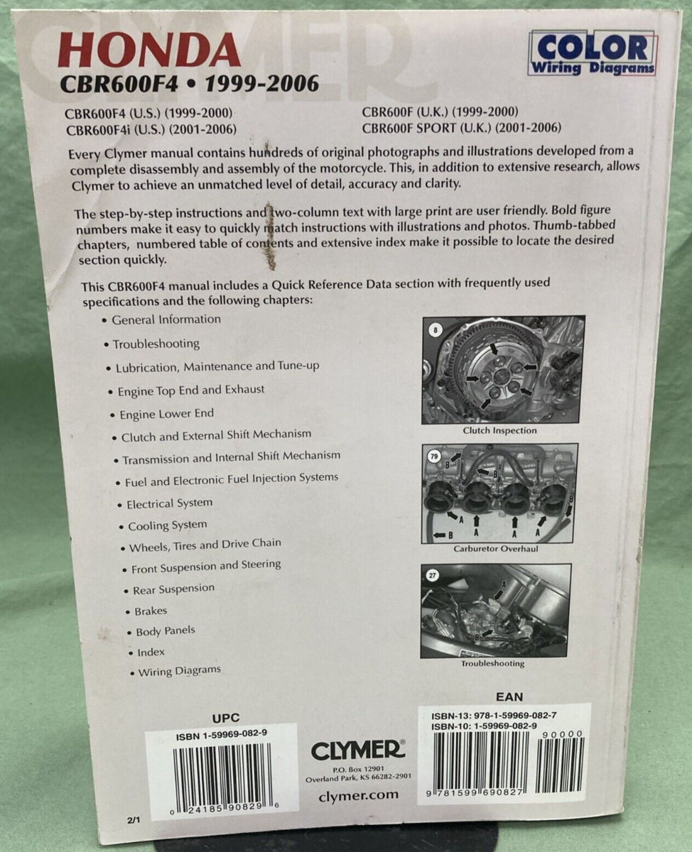 CLYMER M445-2 HONDA CBR600F4 SERVICE MANUAL 1999-2006