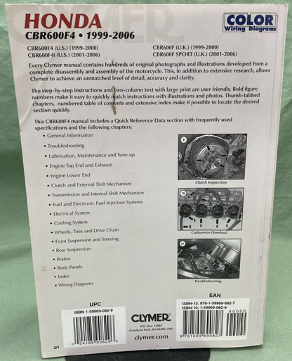 CLYMER M445-2 HONDA CBR600F4 SERVICE MANUAL 1999-2006