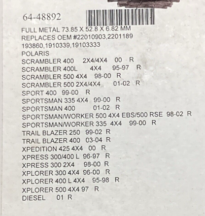 NEW EMGO 64-48892 DISC BRAKE PADS