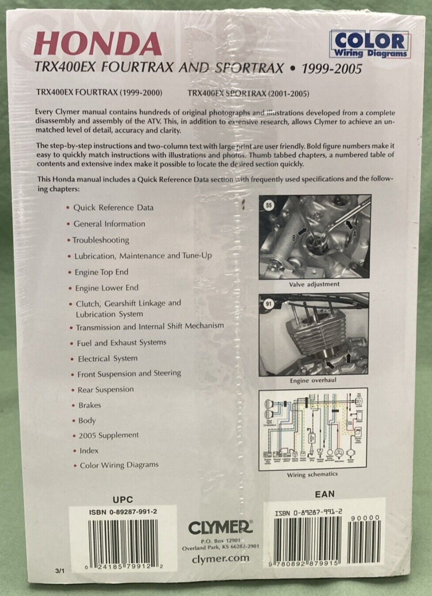 NEW CLYMER M454-3 HONDA TRX400EX Fourtrax & Sportrax Service Manual 1999-2005