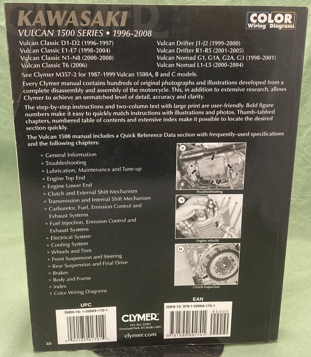 CLYMER M471-3 Kawasaki Vulcan 1500 Series Service Manual 1996-2008