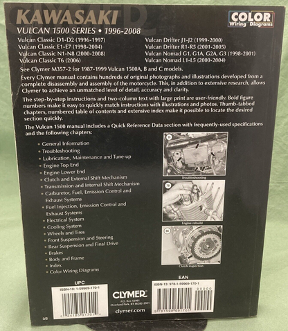 CLYMER M471-3 Kawasaki Vulcan 1500 Series Service Manual 1996-2008