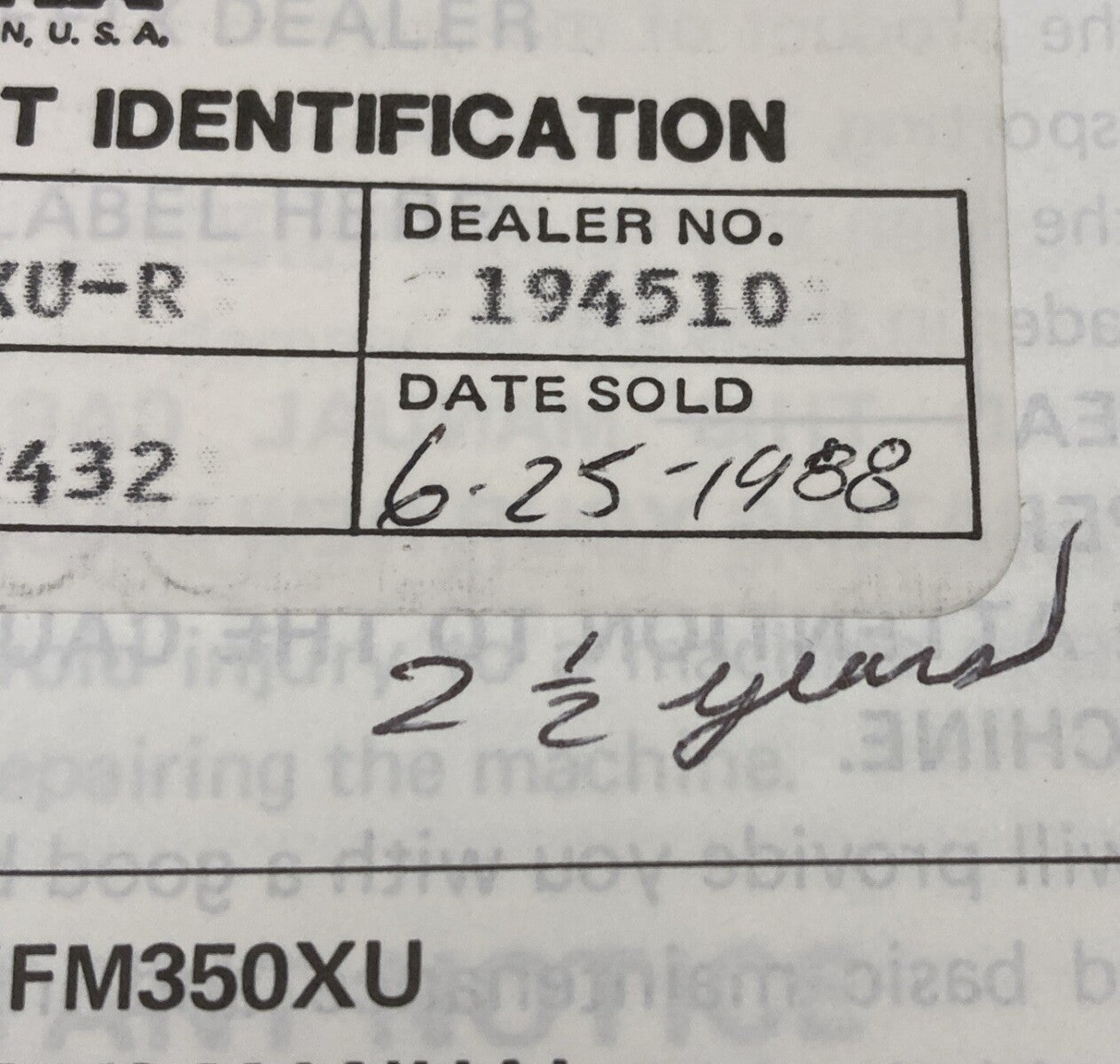 YAMAHA LIT-11626-06-43 YFM350XU OWNER'S MANUAL 1987