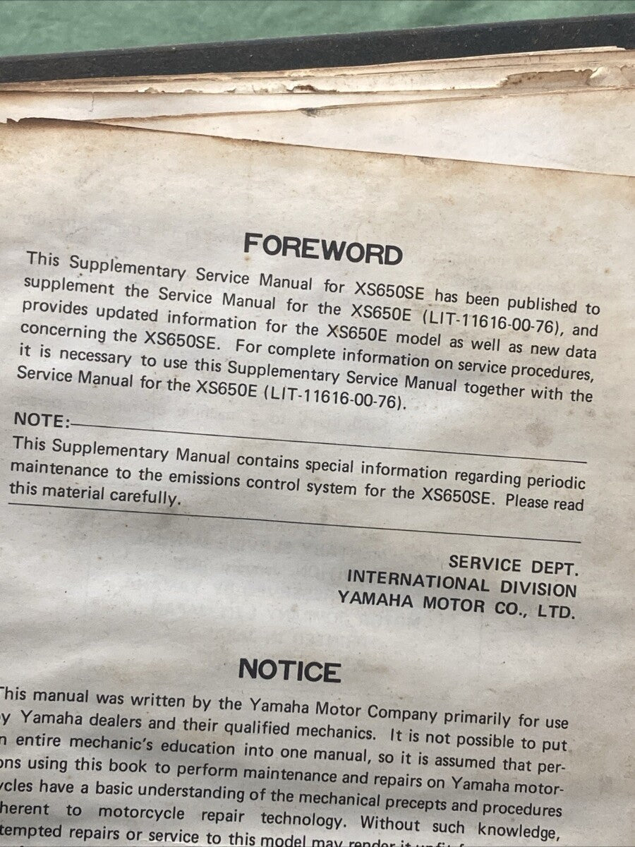 YAMAHA LIT-11616-00-76 XS650E XS650SE SUPPLEMENTARY SERVICE MANUAL
