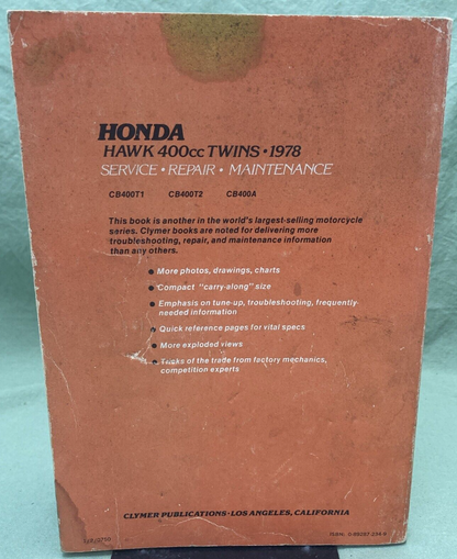 CLYMER M334 HONDA HAWK 400CC TWINS SERVICE MANUAL 1978