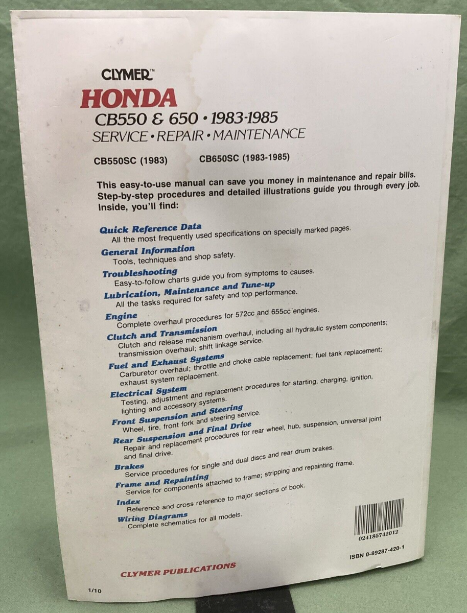 CLYMER M345 HONDA CB550 & 650 SERVICE MANUAL 1983-1985