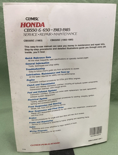 CLYMER M345 HONDA CB550 & 650 SERVICE MANUAL 1983-1985