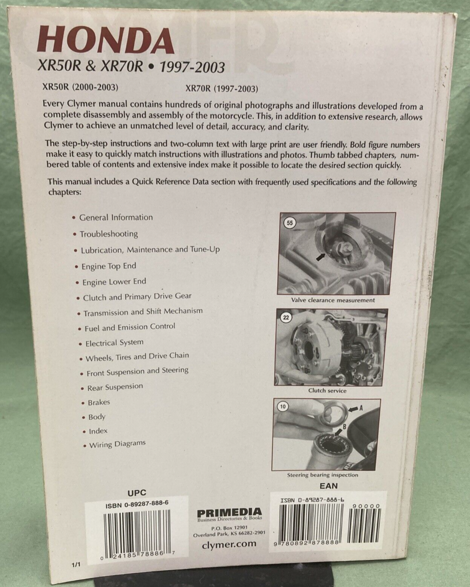 CLYMER M319 HONDA XR50R & XR70R SERVICE MANUAL 1997-2003
