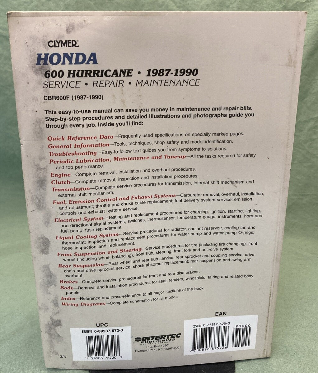 CLYMER M439 HONDA 600 HURRICANE SERVICE MANUAL 1987-1990