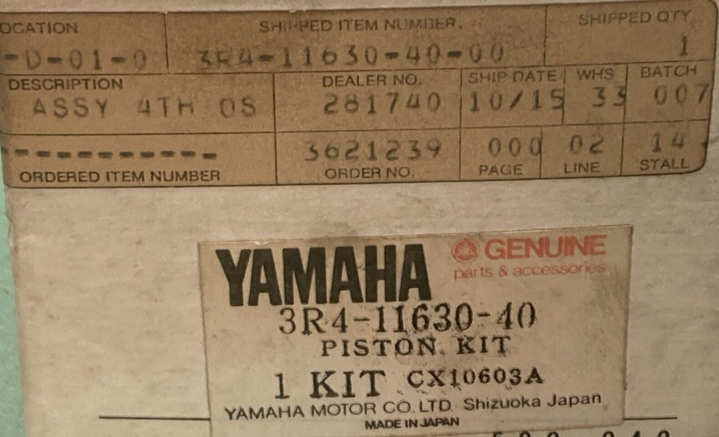 NEW GENUINE YAMAHA 3R4-11630-40 PISTON KIT 4TH O/S MISSING PIN