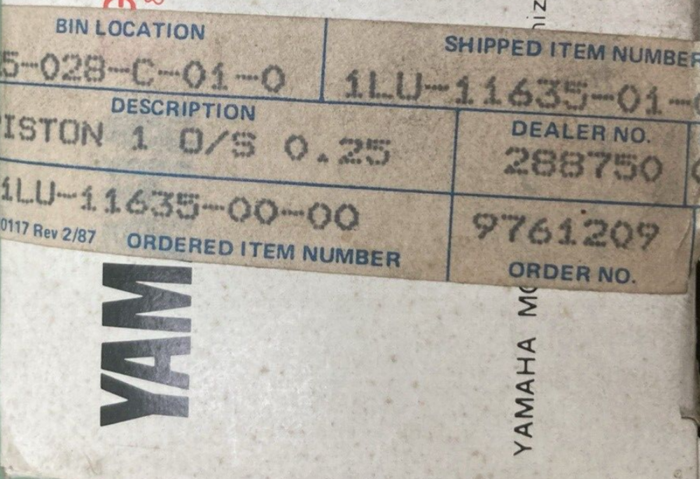 NEW GENUINE YAMAHA 1LU-11635-01 PISTON 1ST 0.25 O/S