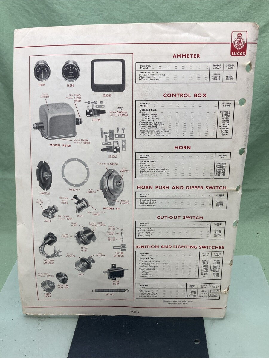LUCAS CE 825/63 QUALITY EQUIPMENT AND SPARE PARTS 1963 A.M.C.